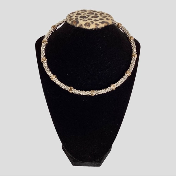 Scroll Gold And Silver Tone Metal Wire Statement Collar Necklace Crystal Accents - Picture 3 of 13